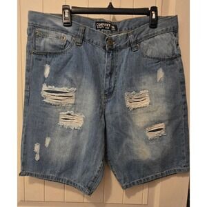 Company Eighty One Men's Distressed Denim Shorts Size 38 Blue Jean Ripped